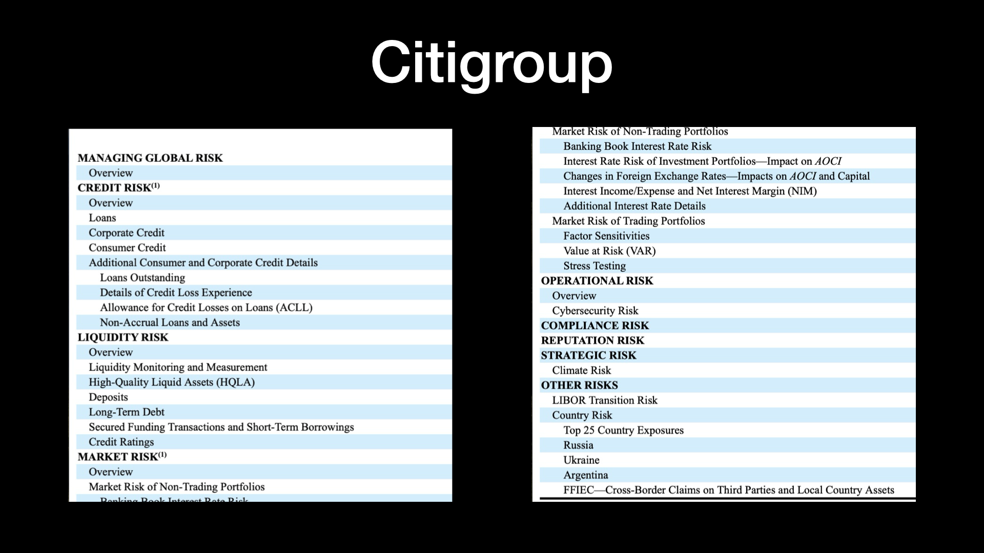 Mature global risk from Citigroup including Cybersecurity